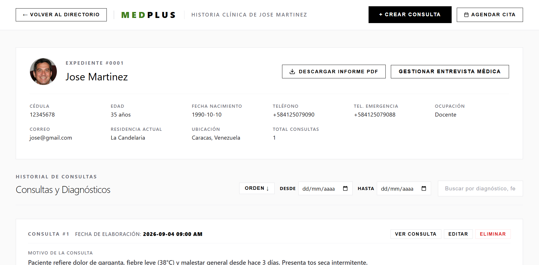 Historia Médica y Diagnósticos